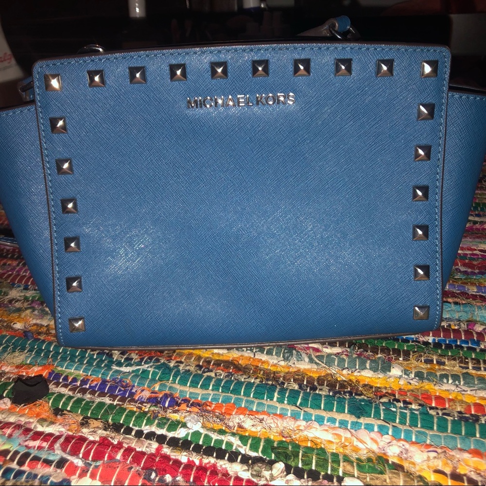 Michael Kors Selma Studded Blue Messenger Bag